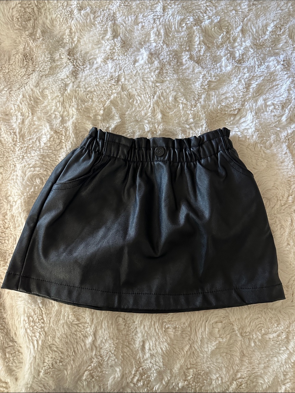 Calvin Klein Black Faux Leather Girls Skirt